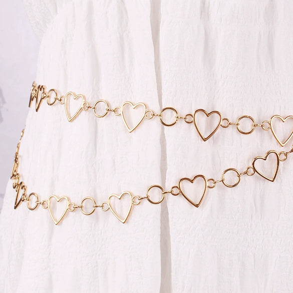 Wholesale Alloy Doublelayer Hollow Peach Heart Waist Chain Jewelry For Female As Dress Decorative Belt