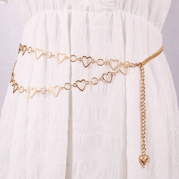 Wholesale Alloy Doublelayer Hollow Peach Heart Waist Chain Jewelry For Female As Dress Decorative Belt