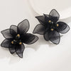 Wholesale Alloy Doublelayer Textile Fabric Microinlay Threedimensional Flower Earrings For Women