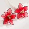 Wholesale Alloy Doublelayer Textile Fabric Microinlay Threedimensional Flower Earrings For Women