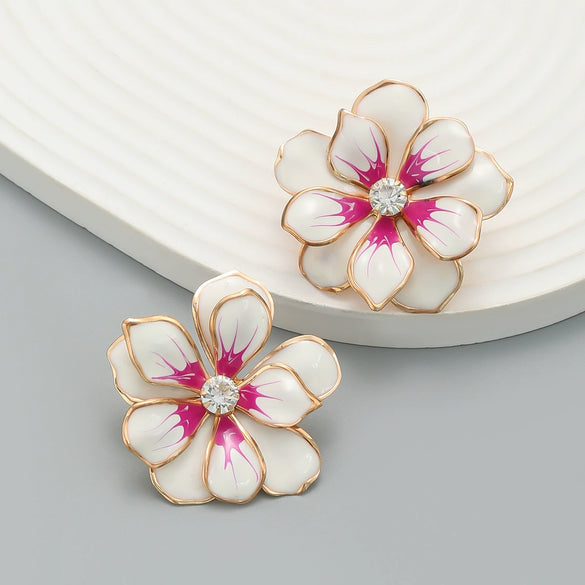 Wholesale Alloy Dripping Oil Flower Earrings For Women
