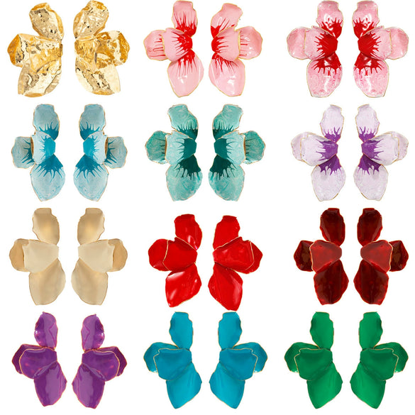 Wholesale Alloy Dripping Oil Flower Pattern Exaggerated Women's Earrings Sweet Style