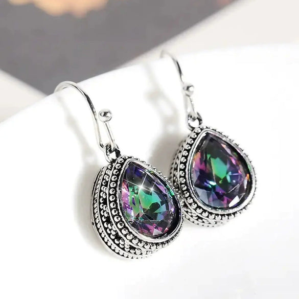 Wholesale Alloy Drop Shape Exotic Natural Style Women's Colorful Inlay Glass Earrings Jewelry