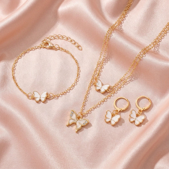 Wholesale Alloy Electroplated Animal And Zodiac Shaped Butterfly Pendant Necklace Bracelet Set And Niche High End Oil Drip Earrings For Women
