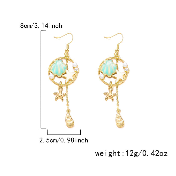 Wholesale Alloy Electroplated Animal Shaped Starfish And Conch Pendant Earrings For Women
