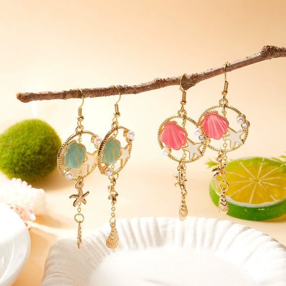 Wholesale Alloy Electroplated Animal Shaped Starfish And Conch Pendant Earrings For Women
