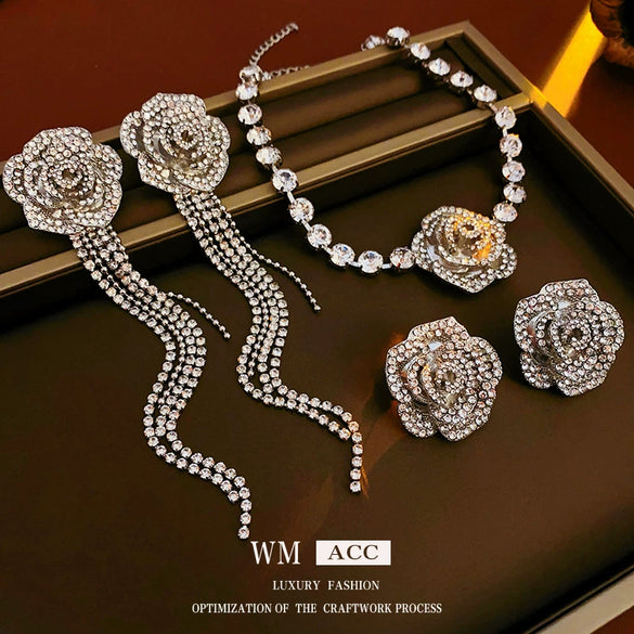 Wholesale Alloy Electroplated Flower Geometric Tassel Earrings For Women Light Luxury And High Sense Style