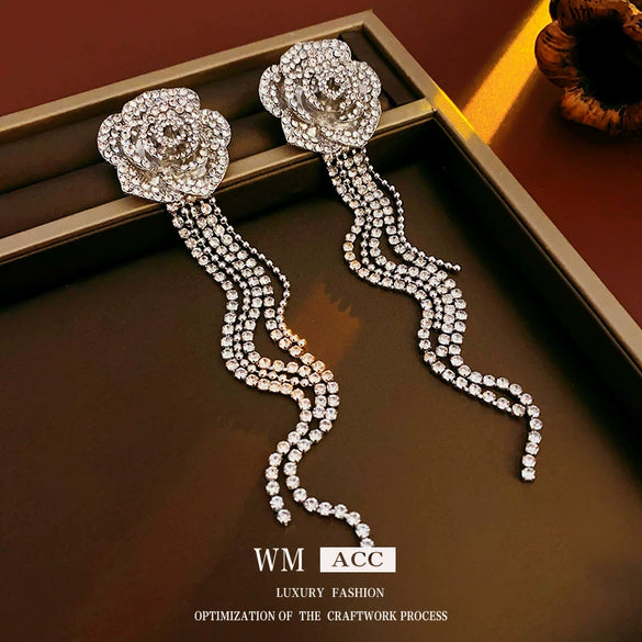 Wholesale Alloy Electroplated Flower Geometric Tassel Earrings For Women Light Luxury And High Sense Style
