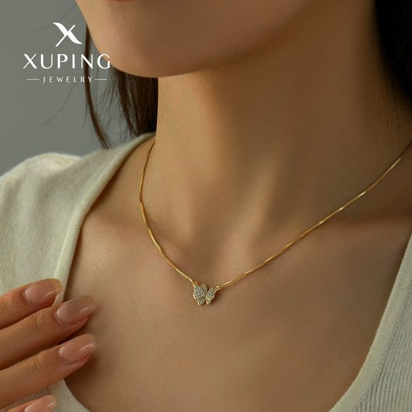 Wholesale Alloy Electroplated Geometric Butterfly Sweet Style Necklace With Box Chain