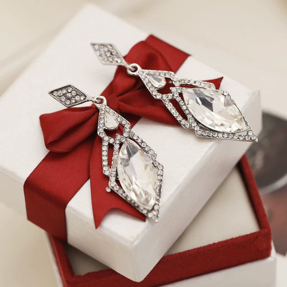 Wholesale Alloy Electroplated Geometric Crystal Diamond Earrings