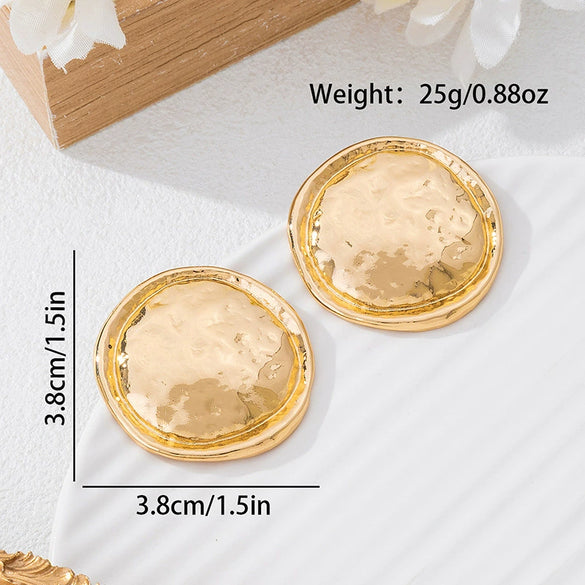 Wholesale Alloy Electroplated Geometric Irregular Pleated Disc Retro Style Earrings For Women