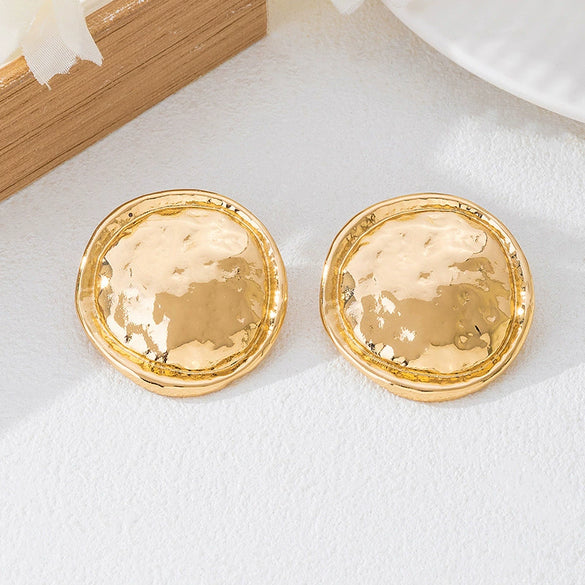 Wholesale Alloy Electroplated Geometric Irregular Pleated Disc Retro Style Earrings For Women
