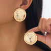 Wholesale Alloy Electroplated Geometric Irregular Pleated Disc Retro Style Earrings For Women