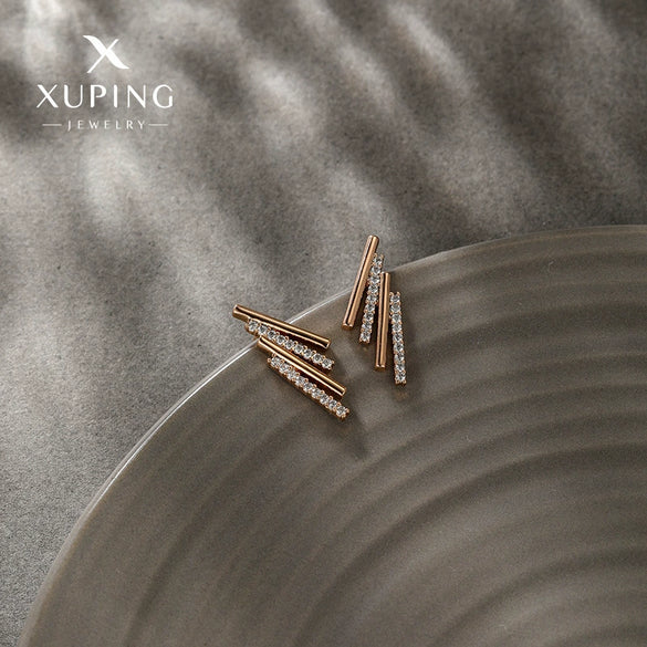 Wholesale Alloy Electroplated Geometric Line Micropaved Zircon Women's Earrings