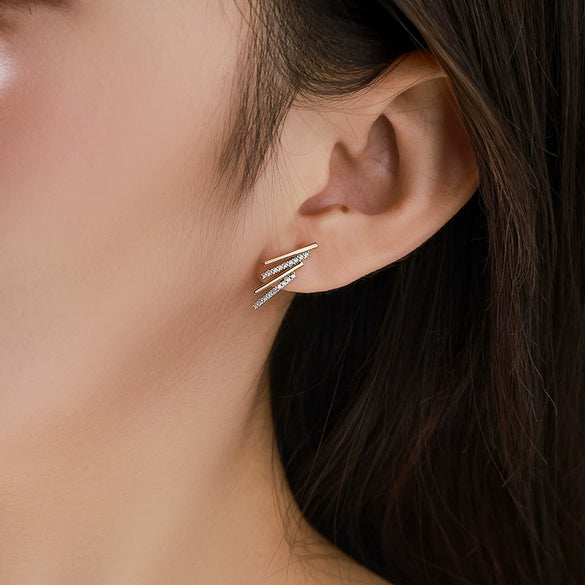 Wholesale Alloy Electroplated Geometric Line Micropaved Zircon Women's Earrings