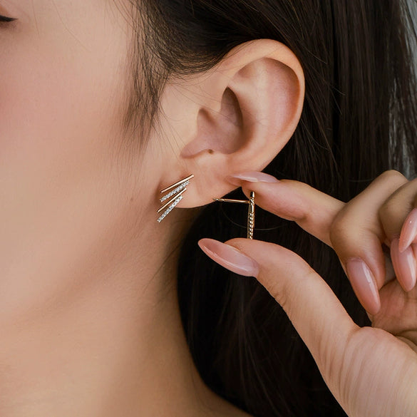 Wholesale Alloy Electroplated Geometric Line Micropaved Zircon Women's Earrings