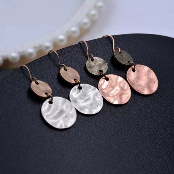 Wholesale Alloy Electroplated Geometric Women's Coin Ring Stitching Retro Earrings