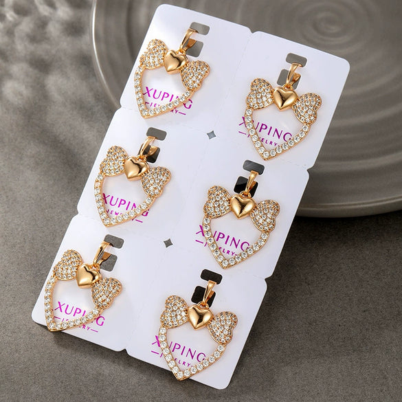 Wholesale Alloy Electroplated Heart Shape Inlaid Zircon Bow Love Pendant Necklace For Women