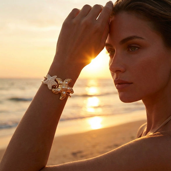 Wholesale Alloy Electroplated Irregular Starfish Pearl Bracelet Women's Beach Jewelry Accessories