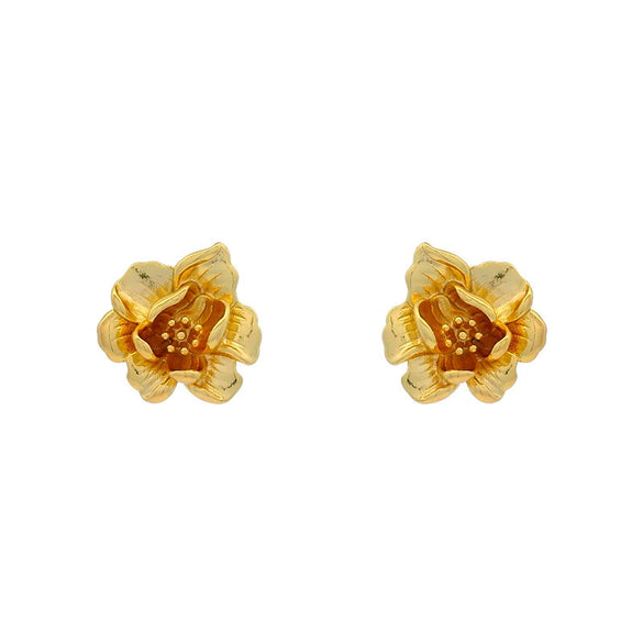 Wholesale Alloy Electroplated 24K Gold Flower Earrings Light Luxury Style