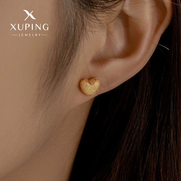 Wholesale Alloy Electroplated 24K Gold Frosted Heart Shape Women's Earrings Simple Style