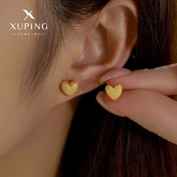 Wholesale Alloy Electroplated 24K Gold Frosted Heart Shape Women's Earrings Simple Style