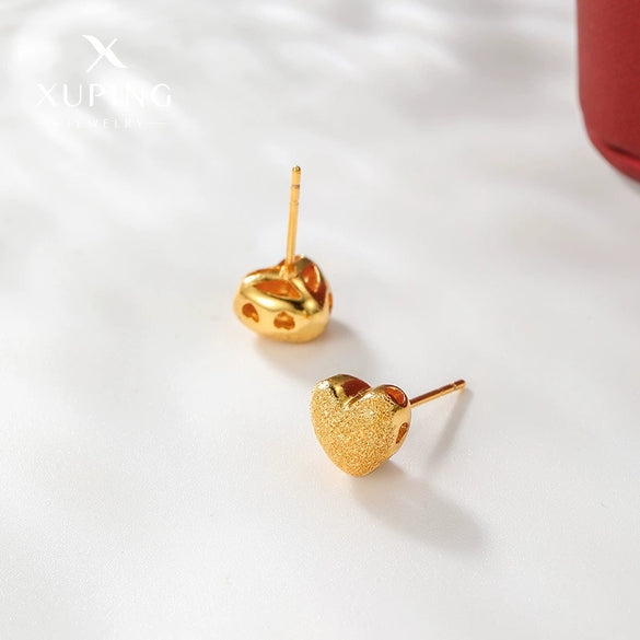 Wholesale Alloy Electroplated 24K Gold Frosted Heart Shape Women's Earrings Simple Style
