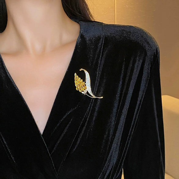 Wholesale Alloy Electroplated Natural Style Flower Pattern Wheat Ear Brooch For Women