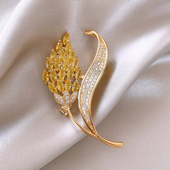 Wholesale Alloy Electroplated Natural Style Flower Pattern Wheat Ear Brooch For Women
