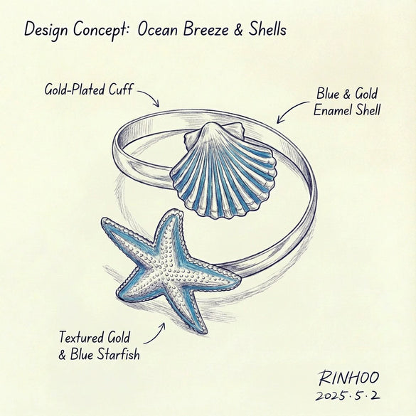 Wholesale Alloy Electroplated Starfish Shell Bracelet Jewelry For Women Creative Exaggerated Open Vacation Style