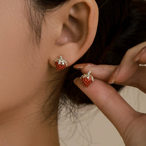 Wholesale Alloy Electroplated Sweet Fruitshaped Strawberry Earrings For Women
