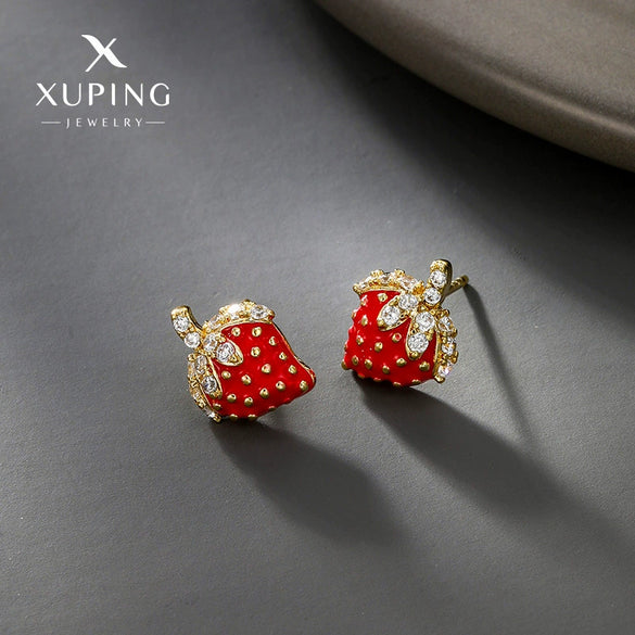 Wholesale Alloy Electroplated Sweet Fruitshaped Strawberry Earrings For Women