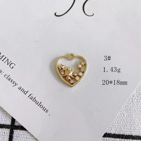 Wholesale Alloy Electroplating Jewelry Accessories Star Love Lock Hollow Inlay Small Pendant
