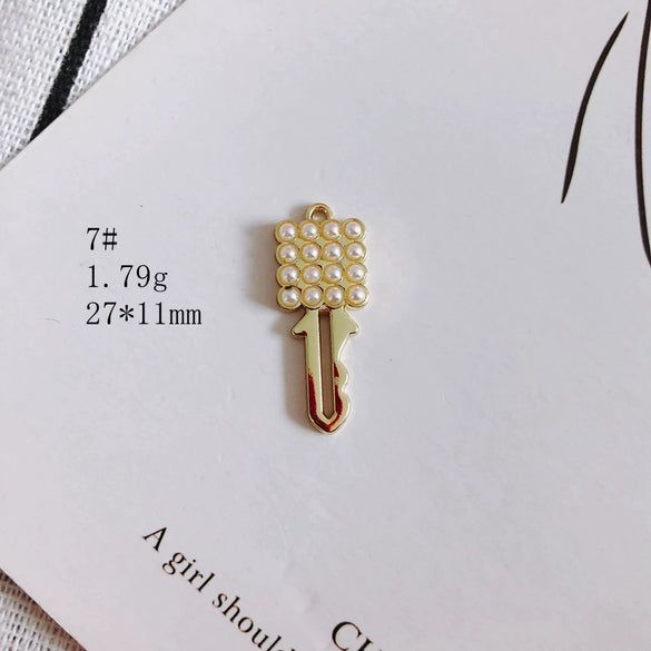 Wholesale Alloy Electroplating Key Love Lock Inlaid Pearl Hollow Small Pendant Accessories