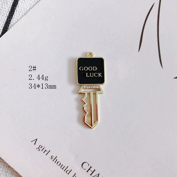 Wholesale Alloy Electroplating Key Love Lock Inlaid Pearl Hollow Small Pendant Accessories