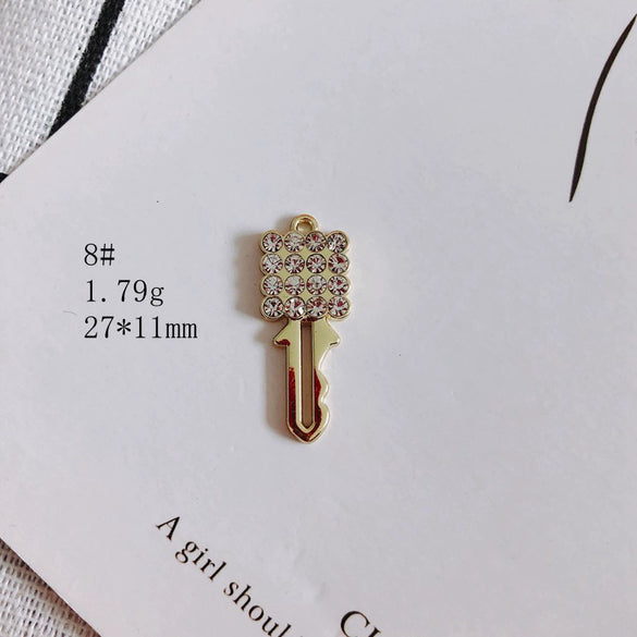 Wholesale Alloy Electroplating Key Love Lock Inlaid Pearl Hollow Small Pendant Accessories