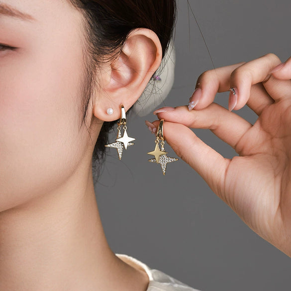 Wholesale Alloy Elegant Double Star Micropaved Zircon Earrings