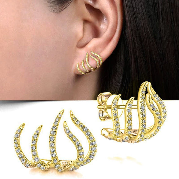 Wholesale Alloy Exaggerated Geometric Fiveclaw Earrings With Electroplating Treatment
