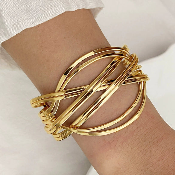 Wholesale Alloy Exaggerated Geometric Multilayer Electroplated Bracelet For Women
