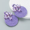 Wholesale Alloy Exaggerated Round Earrings With Color Rhinestone And Geometric Pattern Woven By Polyester Elastic Wire In Simple Style With Diamond Treatment