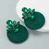 Wholesale Alloy Exaggerated Round Earrings With Color Rhinestone And Geometric Pattern Woven By Polyester Elastic Wire In Simple Style With Diamond Treatment
