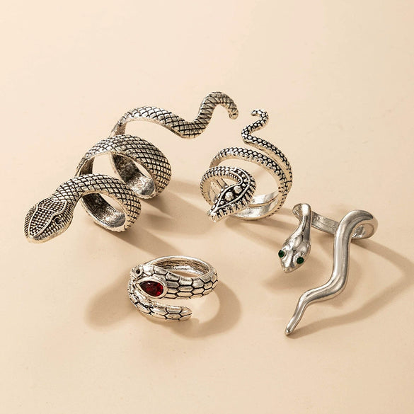Wholesale Alloy Exaggerated Snake Animal Zodiac Ring Fourpiece Set Electroplated