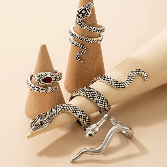Wholesale Alloy Exaggerated Snake Animal Zodiac Ring Fourpiece Set Electroplated