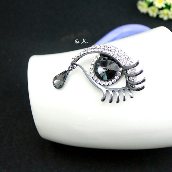 Wholesale Alloy Fashion Big Eyes Tears Brooch Set With Precious Stones Geometric Style Unisex Decoration