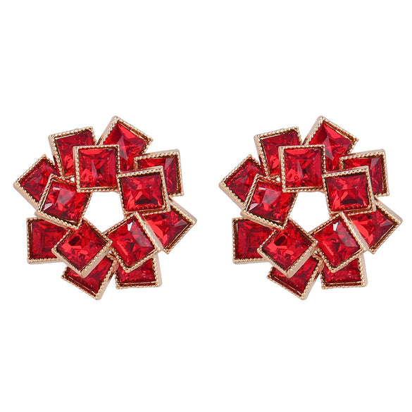 Wholesale Alloy Fashion Colored Diamond Multi Layer Square Rhinestone Windmill Shaped Women's Geometric Earrings