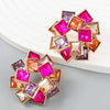 Wholesale Alloy Fashion Colored Diamond Multi Layer Square Rhinestone Windmill Shaped Women's Geometric Earrings