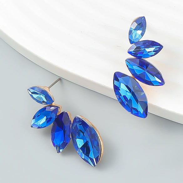 Wholesale Alloy Fashion Geometric Earrings With Colored Diamond And Flower Pattern
