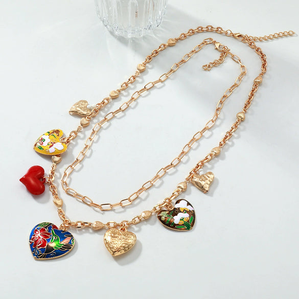 Wholesale Alloy Fashion Pendant Necklace With Heart And Flower Patterns Electroplated