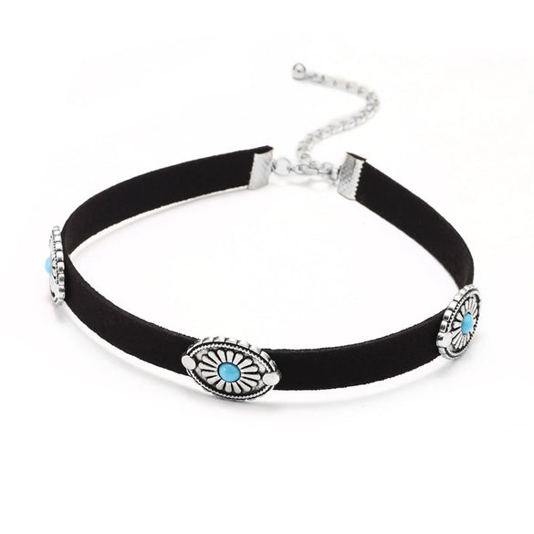 Wholesale Alloy Fashion Retro Flower Plate Turquoise Women's Necklace