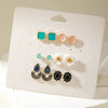 Wholesale Alloy Fashion Simple White Flower Geometric Gem Drops Fanshaped Heart Vintage Electroplated Earrings Sixpiece Suit